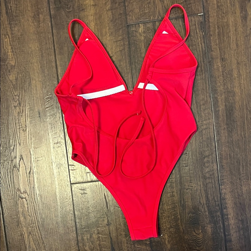 Red V-Neck Swimsuit by 93rd Play Street - Picture 2 of 3